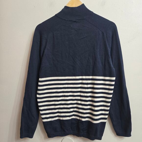 Maide by Bonobos Mens Prep Nautical Fisherman Navy Striped Quarter Zip Sweater M - Picture 6 of 10
